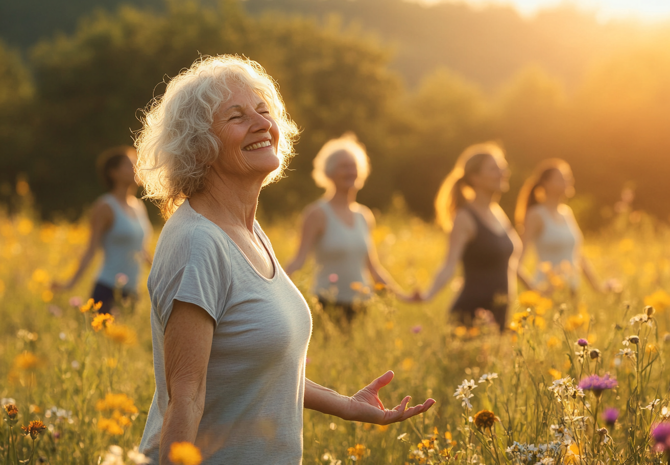 Старші учні на занятті з йоги